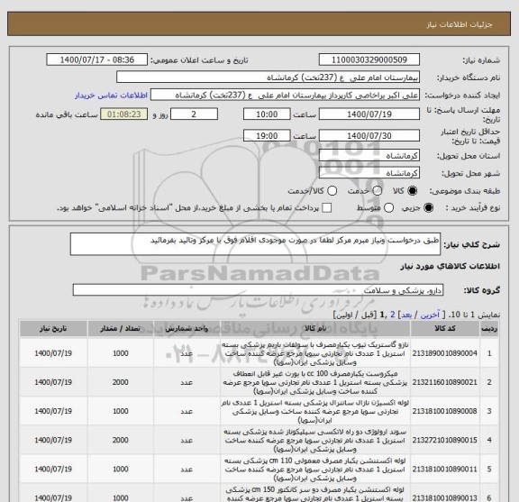 استعلام طبق درخواست ونیاز مبرم مرکز لطفا در صورت موجودی اقلام فوق با مرکز وتائید بفرمائید 