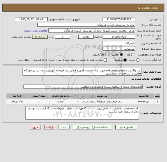 استعلام بابت واگذاری و انعقاد تفاهم نامه جهت  ارائه خدمات کمی و کیفی برای فرزندان نگهداری شده درشیر خوارگاه  مطابق با  شاخصهای درخواستی