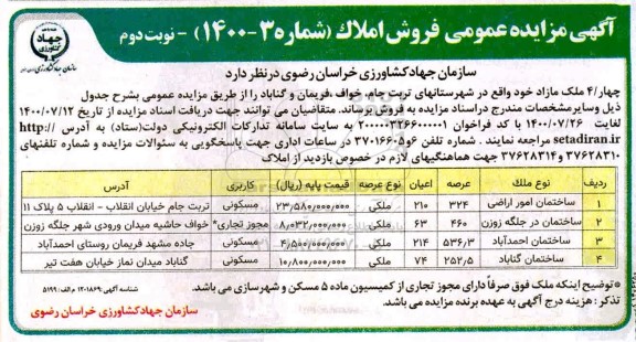 آگهی مزایده مزایده فروش املاک مازاد