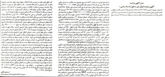 مزایده مزایده ششدانگ آپارتمان پلاک ثبتی