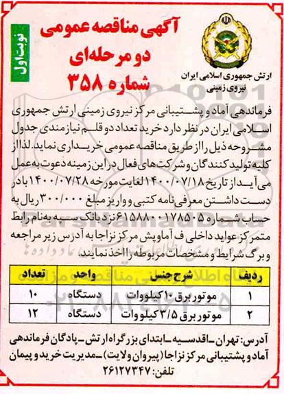 مناقصه خرید تعداد دو قلم نیازمندی ...