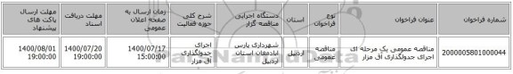 مناقصه عمومی یک مرحله ای اجرای جدولگذاری آق مزار
