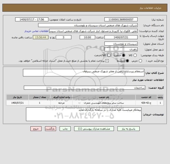 استعلام استعلام زیرسازی برخی از معابر شهرک صنعتی سراوان