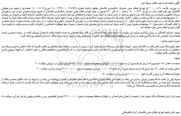مزایده  ششدانگ ملک