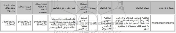 مناقصه عمومی همزمان با ارزیابی (فشرده) یک مرحله ای تامین لوله های فولادی مورد نیاز طرح آبرسانی به شهرهای ارسنجان و سعادت شهر