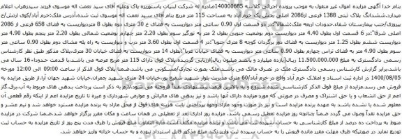 آگهی مزایده ششدانگ پلاک ثبتی 1388 فرعی از2086 اصلی