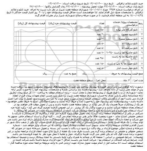 استعلام خرید تابلو و علائم ترافیکی