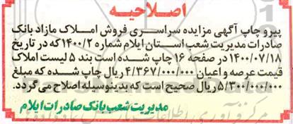 اصلاحیه مزایده فروش املاک مازاد کاربری صنعتی و مسکونی 