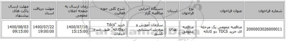 مناقصه عمومی یک مرحله ای خرید TDCS  دو کاناله