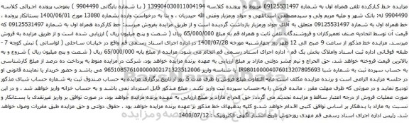 آگهی مزایده خط کارکرده تلفن همراه اول به شماره 09125531497