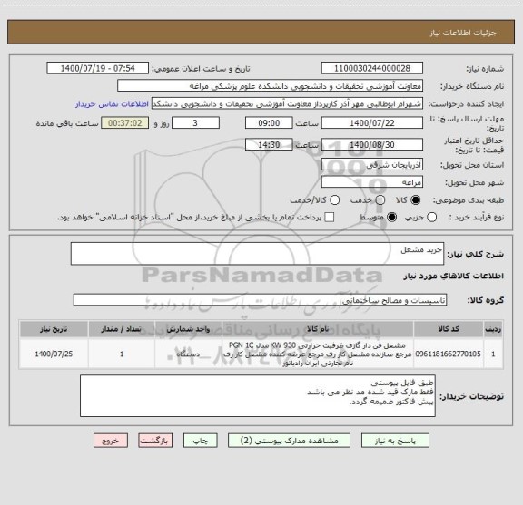 استعلام خرید مشعل