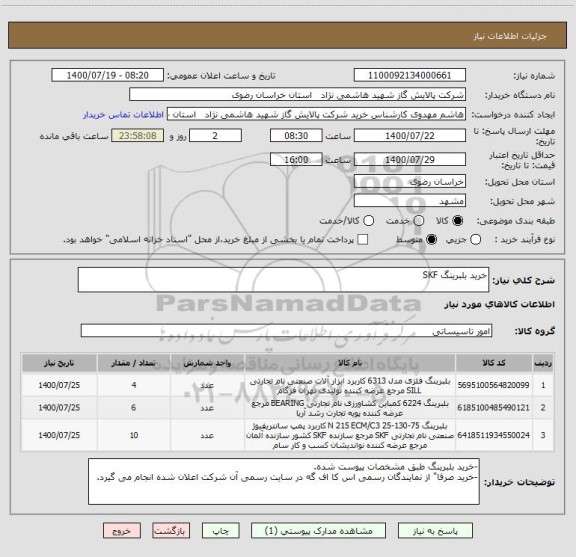 استعلام خرید بلبرینگ SKF