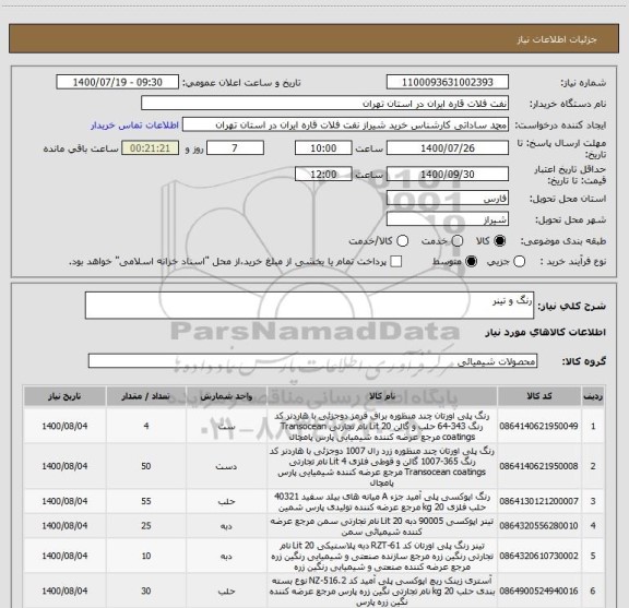 استعلام رنگ و تینر 