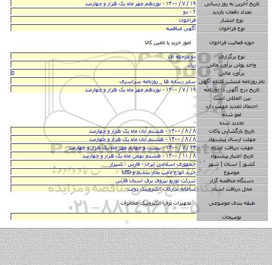 خرید انواع لامپ بخار سدیم و LED