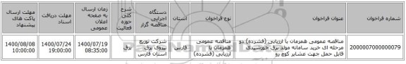 مناقصه عمومی همزمان با ارزیابی (فشرده) دو مرحله ای خرید سامانه مولد برق خورشیدی قابل حمل جهت عشایر کوچ رو