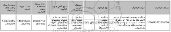 مناقصه عمومی همزمان با ارزیابی (فشرده) یک مرحله ای راهبری خدمات شهری سایتهای پنجگانه در سازمان منطقه ویژه اقتصادی پتروشیمی