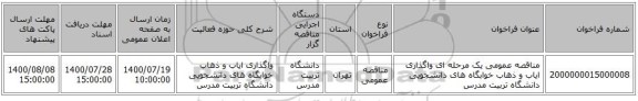 مناقصه عمومی یک مرحله ای واگذاری ایاب و ذهاب خوابگاه های دانشجویی دانشگاه تربیت مدرس