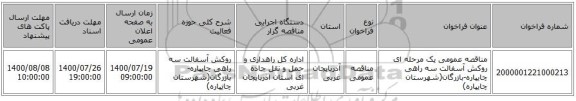 مناقصه عمومی یک مرحله ای روکش آسفالت سه راهی چایپاره-بازرگان(شهرستان چایپاره) ‏‏‏‏