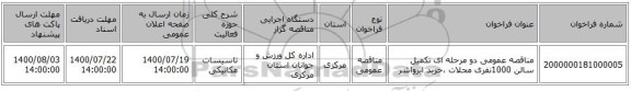مناقصه عمومی دو مرحله ای تکمیل سالن 1000نفری محلات ،خرید ایرواشر