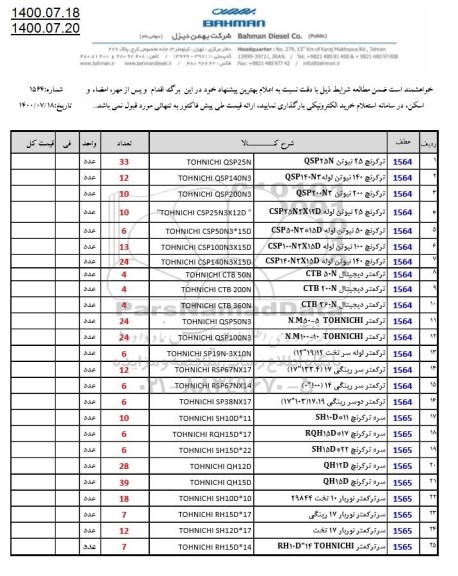 استعلام,استعلام ترکرنج 25 نیوتن