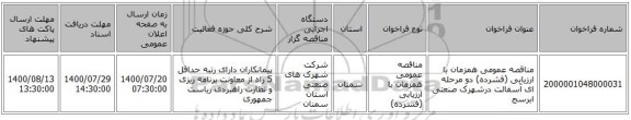 مناقصه عمومی همزمان با ارزیابی (فشرده) دو مرحله ای آسفالت درشهرک صنعتی ابرسج