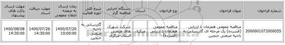 مناقصه عمومی همزمان با ارزیابی (فشرده) یک مرحله ای گازرسانی به ناحیه صنعتی خنجین 