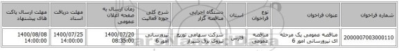 مناقصه عمومی یک مرحله ای نیرورسانی امور 6