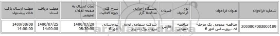 مناقصه عمومی یک مرحله ای نیرورسانی امور 6