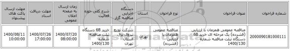 مناقصه عمومی همزمان با ارزیابی (فشرده) یک مرحله ای خرید 68 دستگاه تبلت مناقصه شماره 1400/130