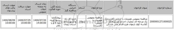 مناقصه عمومی همزمان با ارزیابی (فشرده) یک مرحله ای عملیات احداث مدرسه 12 کلاسه کوی ارغوان طرح اقدام ملی مسکن