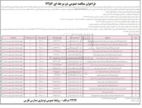مناقصه، مناقصه تکمیل آموزشگاه ابتدایی ... 