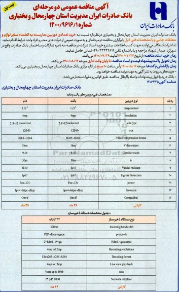 مناقصه خرید تعدادی دوربین مداربسته 