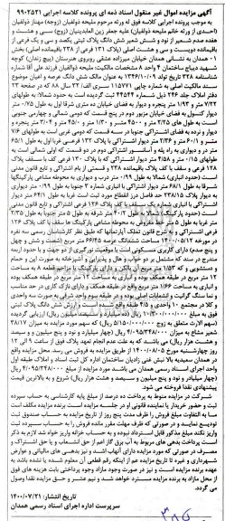 مزایده ششدانگ پلاک ثبتی یکصد و سی و یک فرعی 