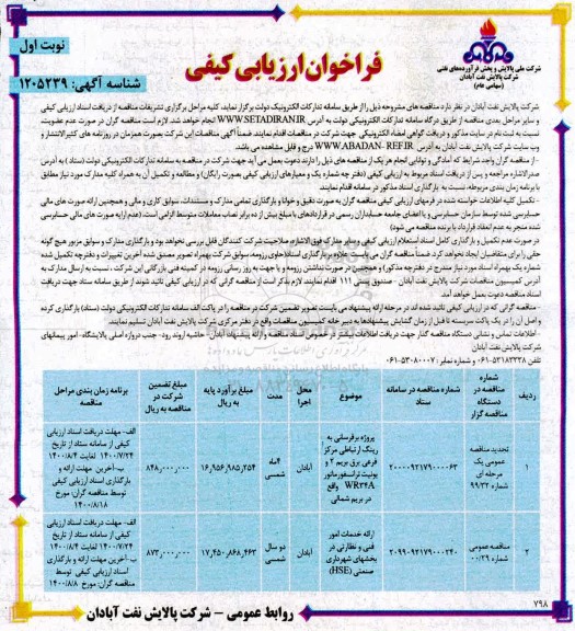 فراخوان ارزیابی کیفی پروژه برقرسانی به رینگ ارتباطی ....