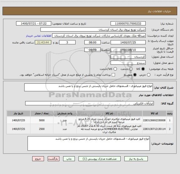 استعلام انواع فیوز مینیاتوری - قسمتهای حامل جریان بایستی از جنس برنج و یا مس باشد