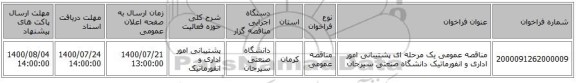 مناقصه عمومی یک مرحله ای پشتیبانی امور اداری و انفورماتیک دانشگاه صنعتی سیرجان