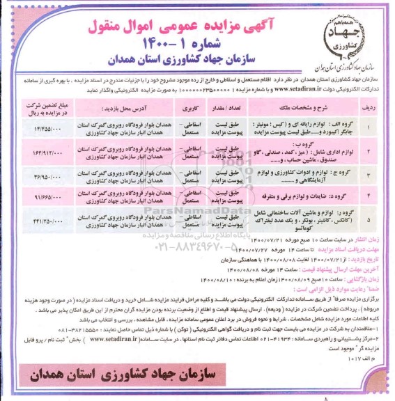 مزایده عمومی، مزایده عمومی اقلام مستعمل و اسقاطی و خارج از رده 