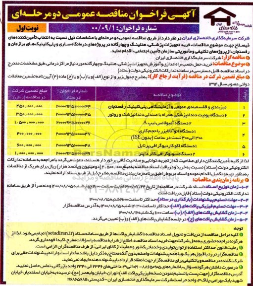 مناقصه، مناقصه خرید، حمل، نصب، راه اندازی و آموزش تجهیزات پزشکی ، هتلینگ 