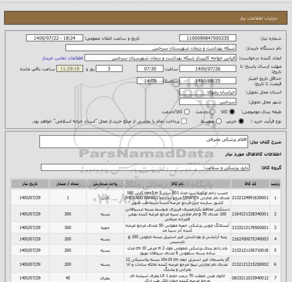 استعلام اقلام پزشکی مصرفی 