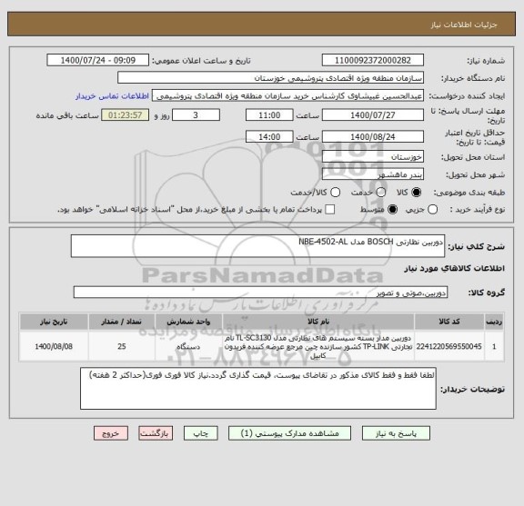 استعلام دوربین نظارتی BOSCH مدل NBE-4502-AL