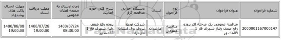 مناقصه عمومی یک مرحله ای پروژه رفع ضعف ولتاژ شهری فاز 1	قائمشهر