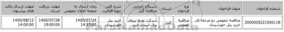 مناقصه عمومی دو مرحله ای خرید پنل خورشیدی 