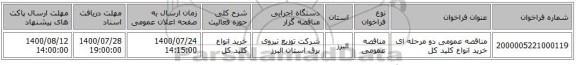 مناقصه عمومی دو مرحله ای خرید انواع کلید کل