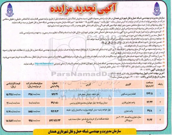 مزایده مزایده تجدید فروش زمین در شهرک ولیعصر 