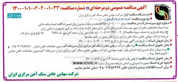مناقصه، مناقصه  خرید دو ردیف گریس 