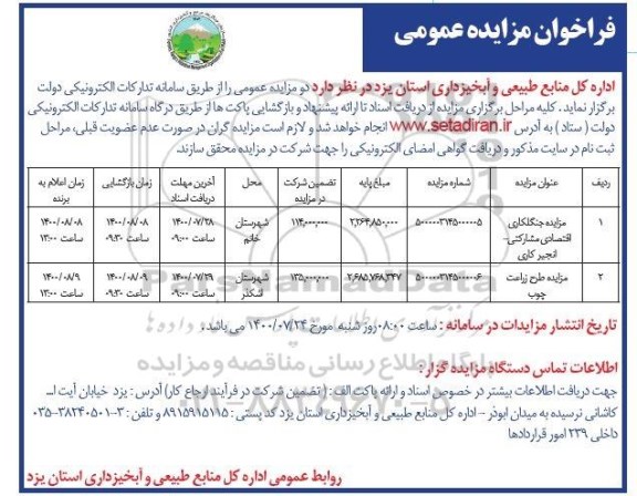 مزایده، مزایده جنگلکاری اقتصادی مشارکتی- انجیر کاری... 