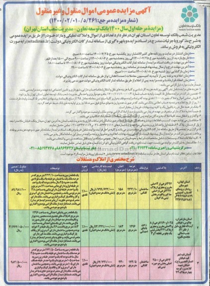 مزایده مزایده فروش تعدادی از اموال و املاک تملیکی مازاد