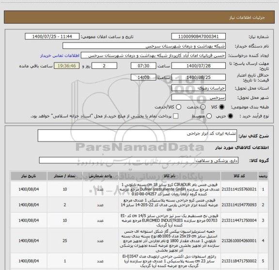 استعلام تشابه ایران کد ابزار جراحی 