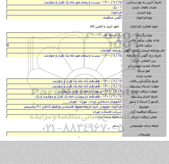 فراخوان عمومی خرید دریچه منهول فاضلابی به قطر داخلی ۶۰ سانتیمتر
