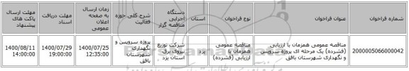 مناقصه عمومی همزمان با ارزیابی (فشرده) یک مرحله ای پروژه سرویس و نگهداری شهرستان بافق